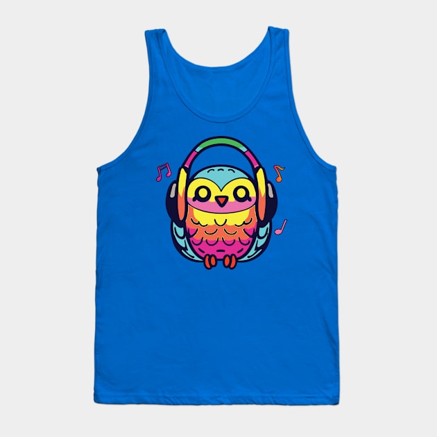 Happy Owl with headphones Tank Top by SPJE Illustration Photography